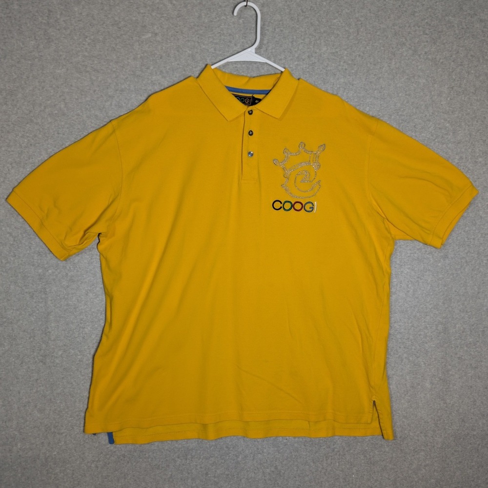 Coogi‎ Polo Shirt Mens 4XL Yellow Embroidered Crown Logo Short Sleeve Streetwear